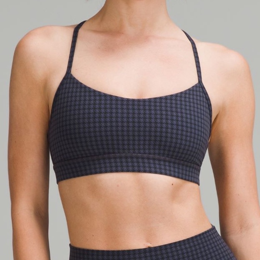 Lululemon Flow Y Bra Nulu A-C Cups Micro Houndstooth Blue Multi Size 6 Worn Once